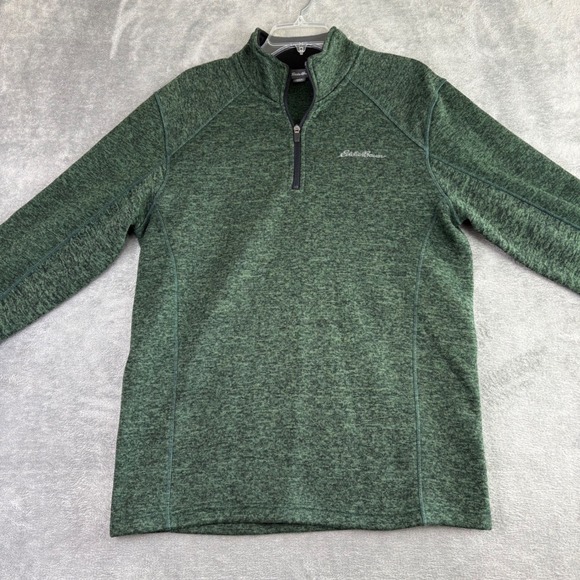 Eddie Bauer Mens M Quarter Zip Pullover Green Heather Performance Sweater Preppy - Picture 1 of 9